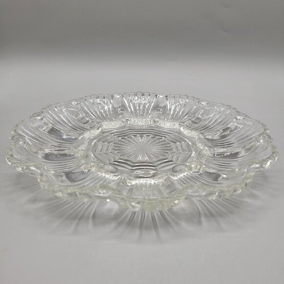Anchor Hocking Presence Pattern Glass Deviled Egg Serving Plate Scalloped Edge - Picture 4 of 6
